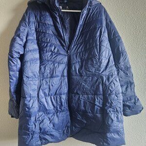 1X 0X  XXL  xersion water resistant puffer jacket hooded lightweight long jacket